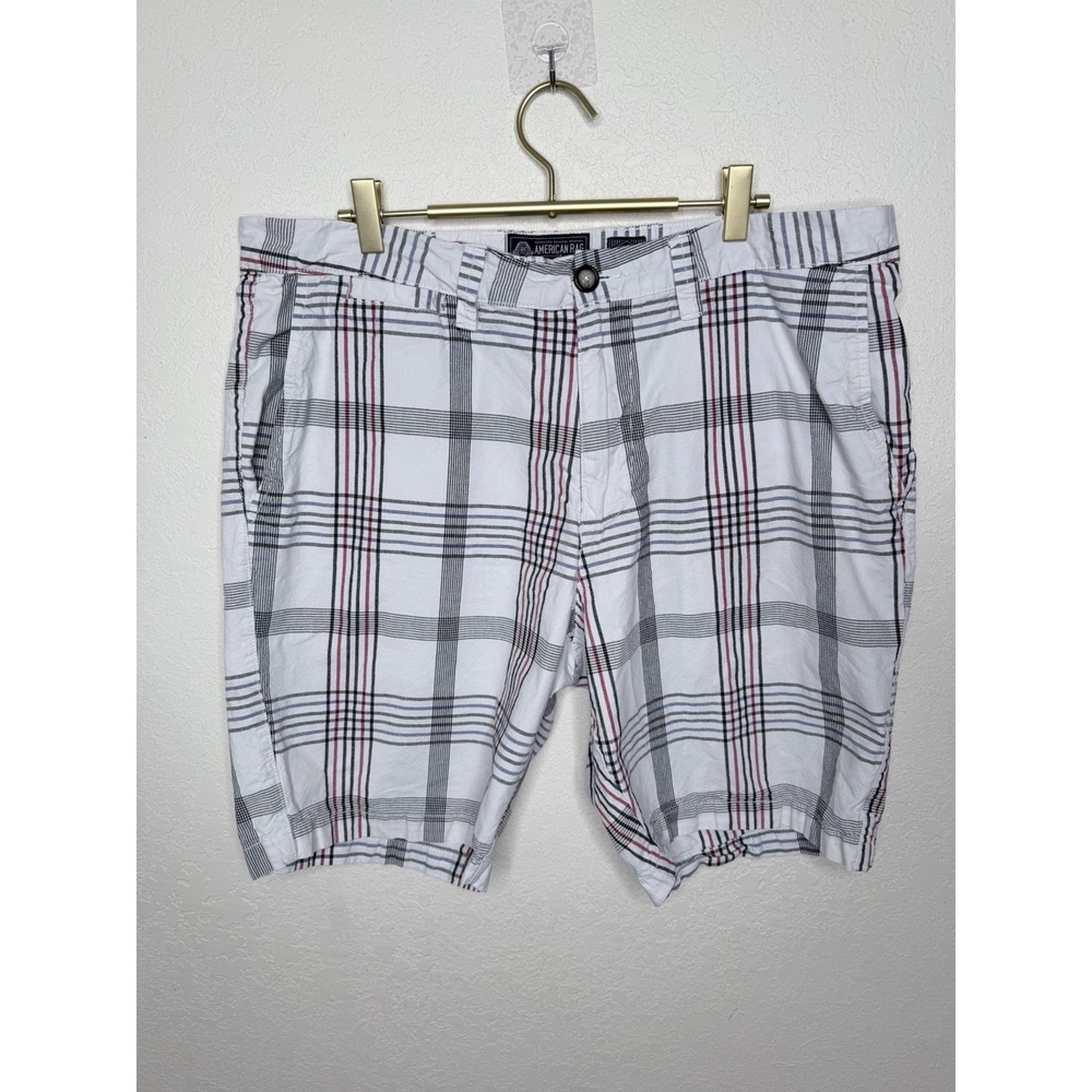 American Rag Shorts Mens 38 Red Blue Plaid Slim Fit Cotton Preppy Casual